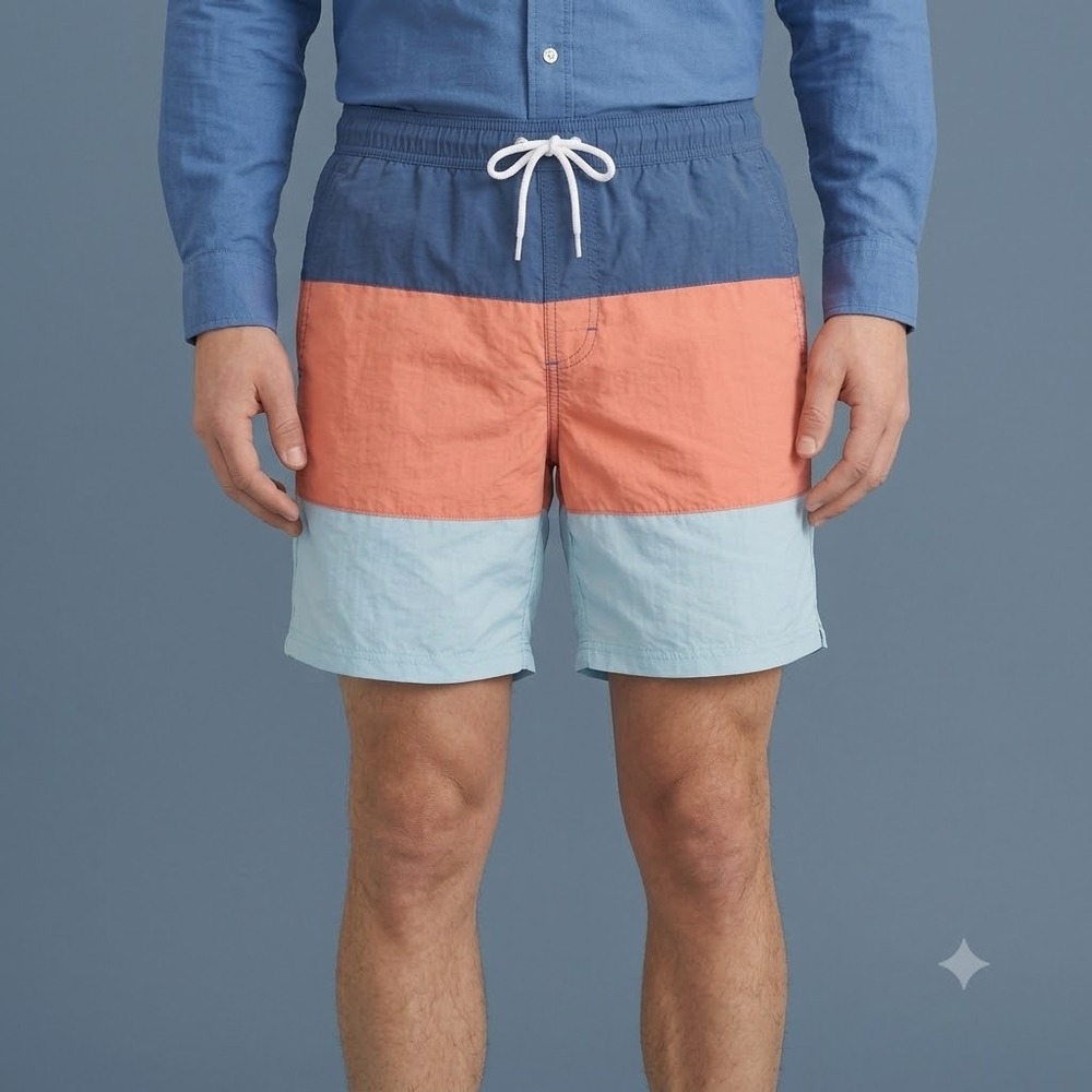J. Crew Swimwear Trunks Mens M Colorblock Blue Orange Mesh Lined Beach Swim